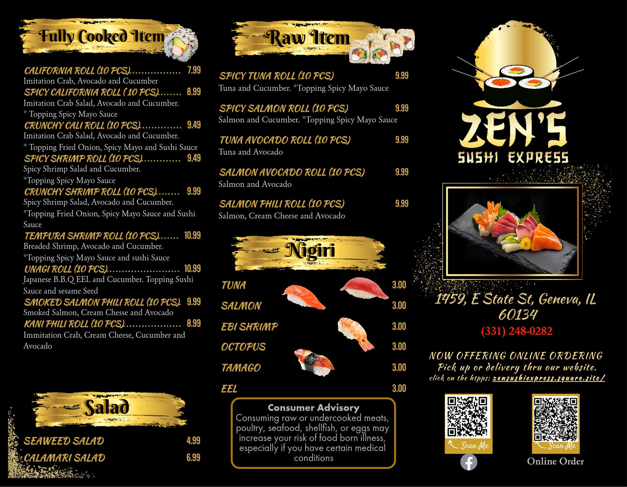 Menus | Zen's Sushi Express